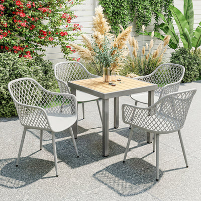 Outsunny Garden Chairs Set of 4, Garden Dining Chairs with Cut Out Diamond Back and Armrests for Patio, Balcony, Terrace, Grey 