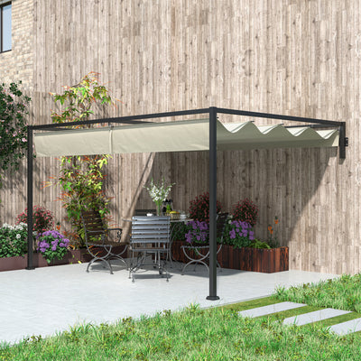 Outsunny 3 x 4m Lean To Steel Pergola, with Moving Fabric Canopy - Khaki 