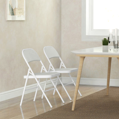 HOMCOM Set of Two Cushioned Steel Folding Chairs - White 
