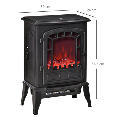 HOMCOM Free standing Electric Fireplace Stove, Fireplace Heater with Realistic Flame Effect, Overheat Safety Protection, 1000W/2000W, Black 