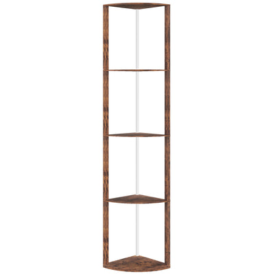 HOMCOM RGB LED Floor Lamp with Shelves, 5-Tier Dimmable Standing Lamp with Adjustable Brightness and Remote Control, Modern Corner Display Shelf Unit for Living Room Bedroom Office, Rustic Brown 
