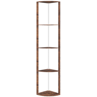 HOMCOM RGB LED Floor Lamp with Shelves, 5-Tier Dimmable Standing Lamp with Adjustable Brightness and Remote Control, Modern Corner Display Shelf Unit for Living Room Bedroom Office, Rustic Brown