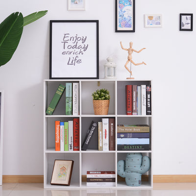 HOMCOM Wooden 9 Cube Storage Cabinet Unit 3 Tier Bookcase Shelves Organiser Rack Display  - White 