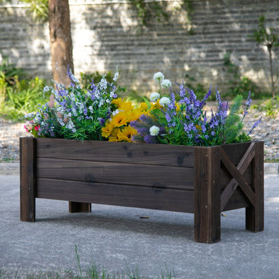 Outsunny 58L Garden Raised Bed Planter Grow Containers for Outdoor Patio Plant Flower Vegetable Pot Fir Wood, 100 x 36.5 x 36 cm, Carbonized Colour 