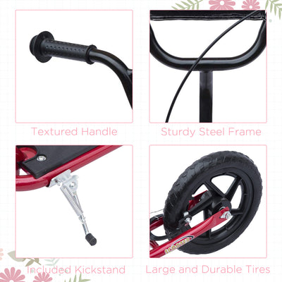 HOMCOM Kids Scooter Kick Scooter with 12" EVA Tyres, Rear Brake, Big Wheels Scooter for 5-12 Years Old, Red 