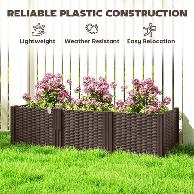 Outsunny Plastic Raised Garden Bed, Modular Planter Box Kit, Garden Fence Edging Border for Flowers, Vegetables, Herbs, Brown 