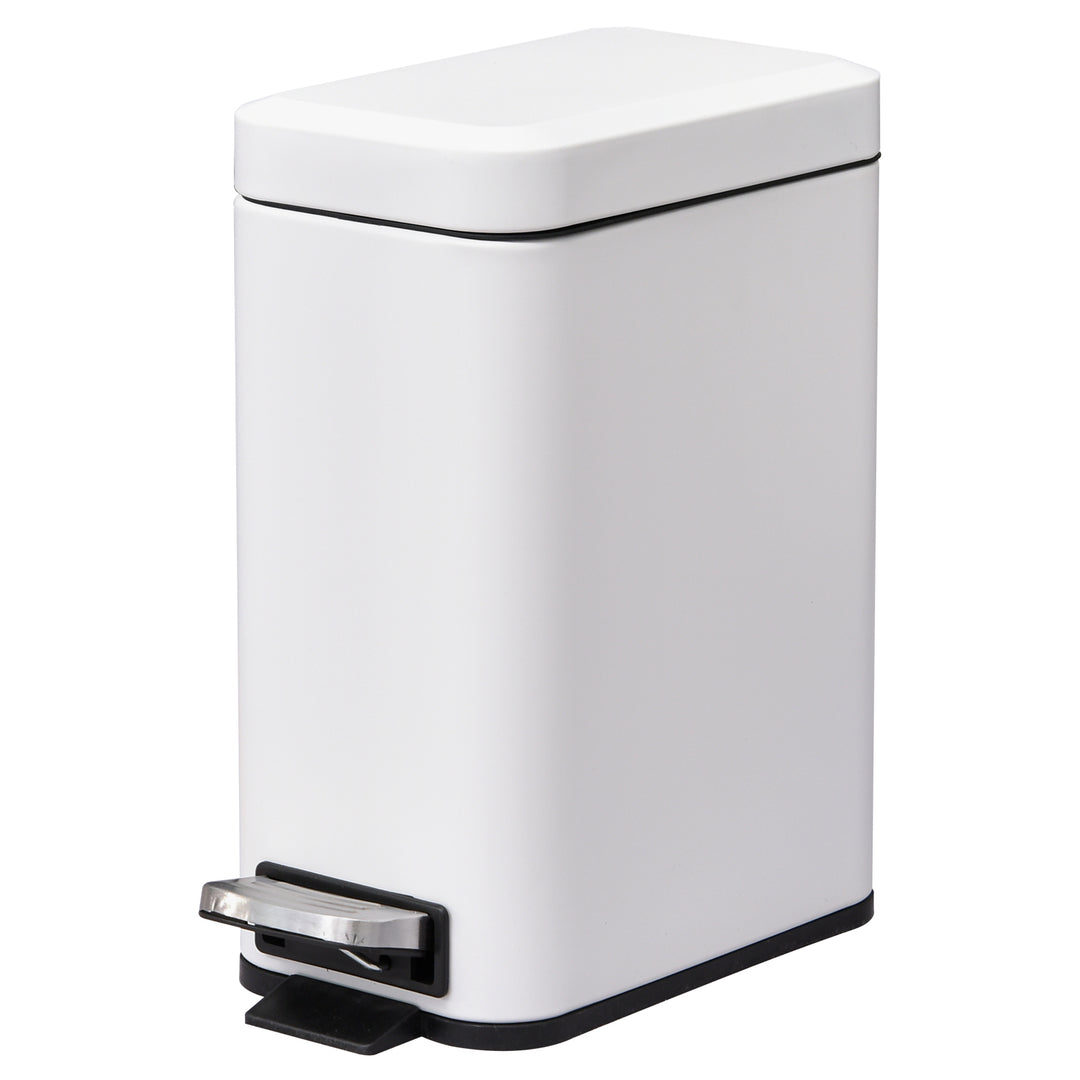 HOMCOM 5L Rectangular Compact Bin Steel Body Removable Bucket Quiet-Close Lid w/ Pedal Lid Rubbish Trash Can Home Office Bedroom Bathroom Living Room Garbage Tidy Clean White 