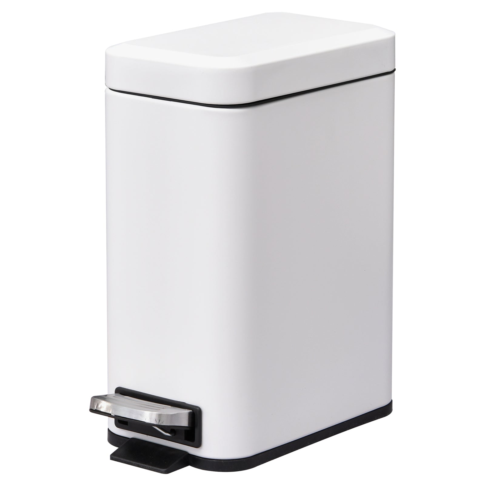 HOMCOM 5L Rectangular Compact Bin Steel Body Removable Bucket Quiet-Close Lid w/ Pedal Lid Rubbish Trash Can Home Office Bedroom Bathroom Living Room Garbage Tidy Clean White 