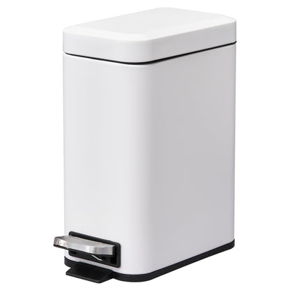 HOMCOM 5L Rectangular Compact Bin Steel Body Removable Bucket Quiet-Close Lid w/ Pedal Lid Rubbish Trash Can Home Office Bedroom Bathroom Living Room Garbage Tidy Clean White 