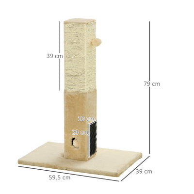 PawHut Jute Cat Scratching Post w/ Carpet Base Hanging Toy - Beige 