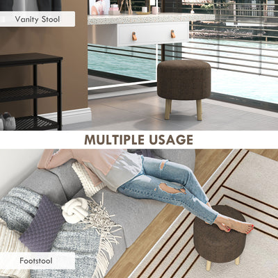 HOMCOM Round Ottoman Stool with Storage, Linen Fabric Upholstered Foot Stool with Padded Seat, Hidden Space and Wood Legs 