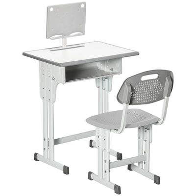 HOMCOM Kids Adjustable Desk and Chair Set, Book Stand, Pen Slot - Grey 