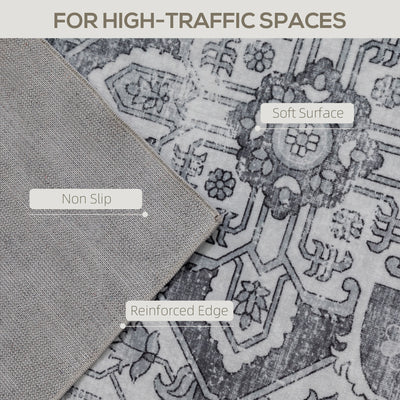 HOMCOM Vintage Area Rug, Non-Slip Washable Rug, Flannel Floor Carpet for Living Room, Bedroom, Dining Room, Home Office, 230 x 160 cm, Grey 