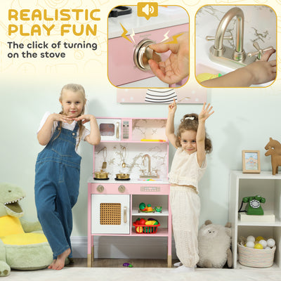 AIYAPLAY Kitchen Playset with Pretend Play Cooking Accessories, Play Kitchen with Oven, Microwave and Sink, Pink 