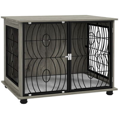 PawHut Indoor Dog Crate Furniture End Table w/ Plush Washable Cushion, Lockable Door, for Medium Dogs 
