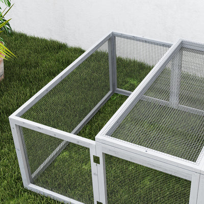 PawHut Wooden Rabbit Hutch Cage 6ft with Wire Mesh, Openable Roof, Play Space for Outdoor, Grey 