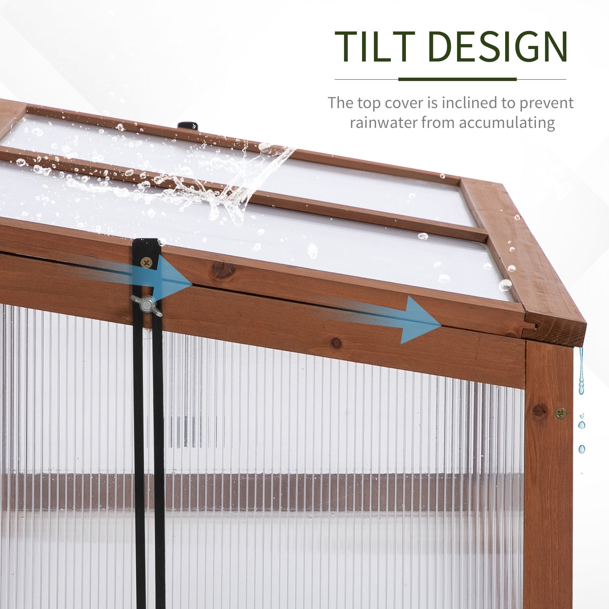 Outsunny Wooden Cold Frame, Small Polycarbonate Greenhouse for Plants with Openable & Tilted Top Cover, Brown, 100 x 65 x 40cm 