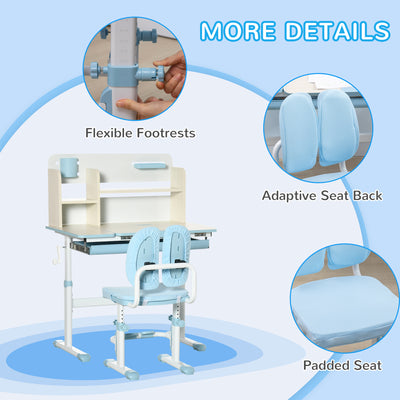 HOMCOM Kids Desk and Chair Set, with Storage Shelves, Washable Cover, for Ages 3-12 Years - Blue 