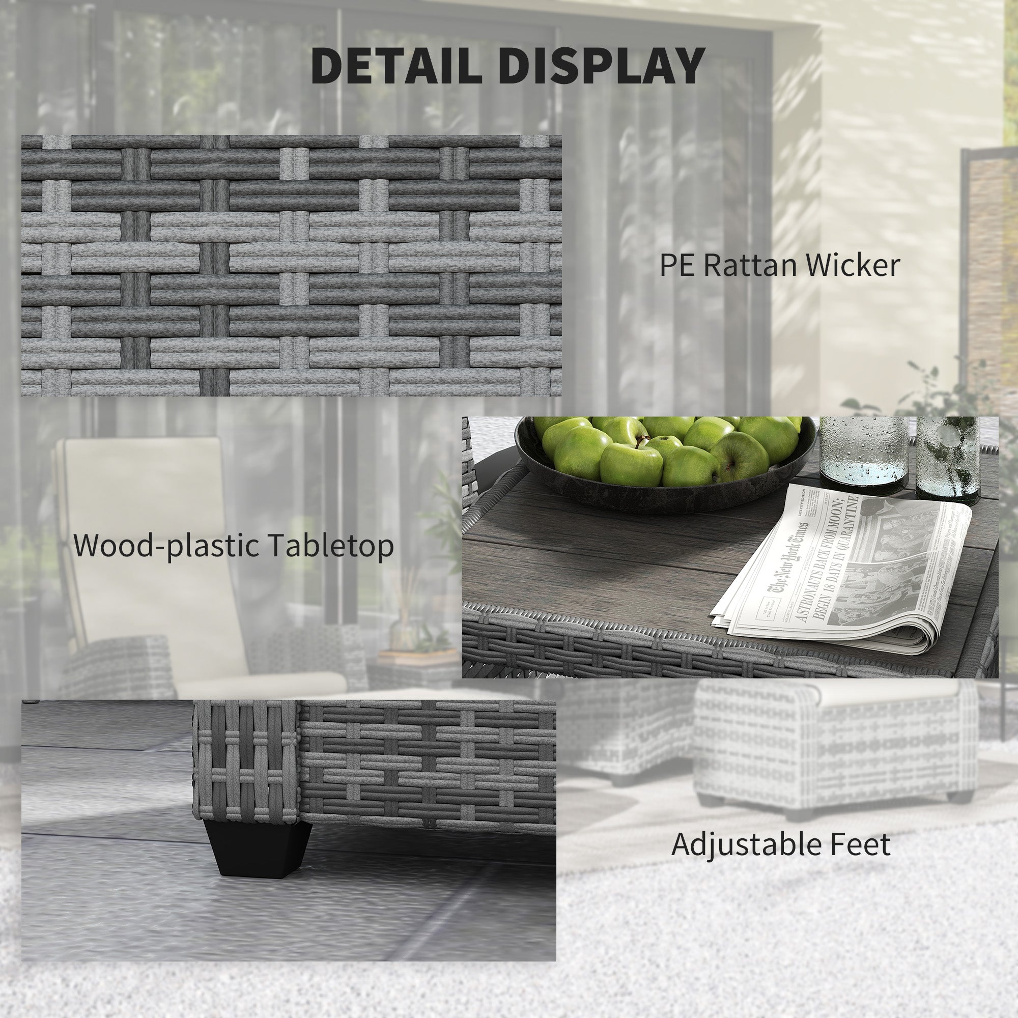 Outsunny 5-Piece Rattan Garden Furniture Set with Cushions - Grey 