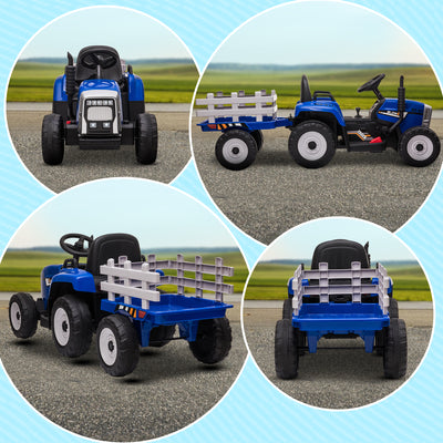 HOMCOM Ride On Tractor, Battery Powered Electric Car, with Detachable Trailer, Remote Control, Music - Blue 