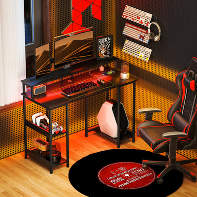 HOMCOM LED Computer Desk, with Power Outlets and Shelves - Carbon Fibre Grey 