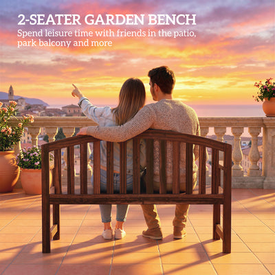 Outsunny 2 Seater Wooden Garden Bench with Armrest, Outdoor Furniture Chair for Park, Balcony, Carbonised Finish 