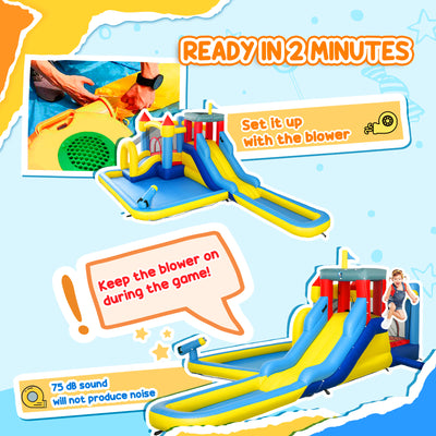 AIYAPLAY Inflatable Bouncy Castle, Kids Water Bounce House 6 in 1 with 550W Blower, 2 Slides for Garden, Party, Outdoor Indoor 