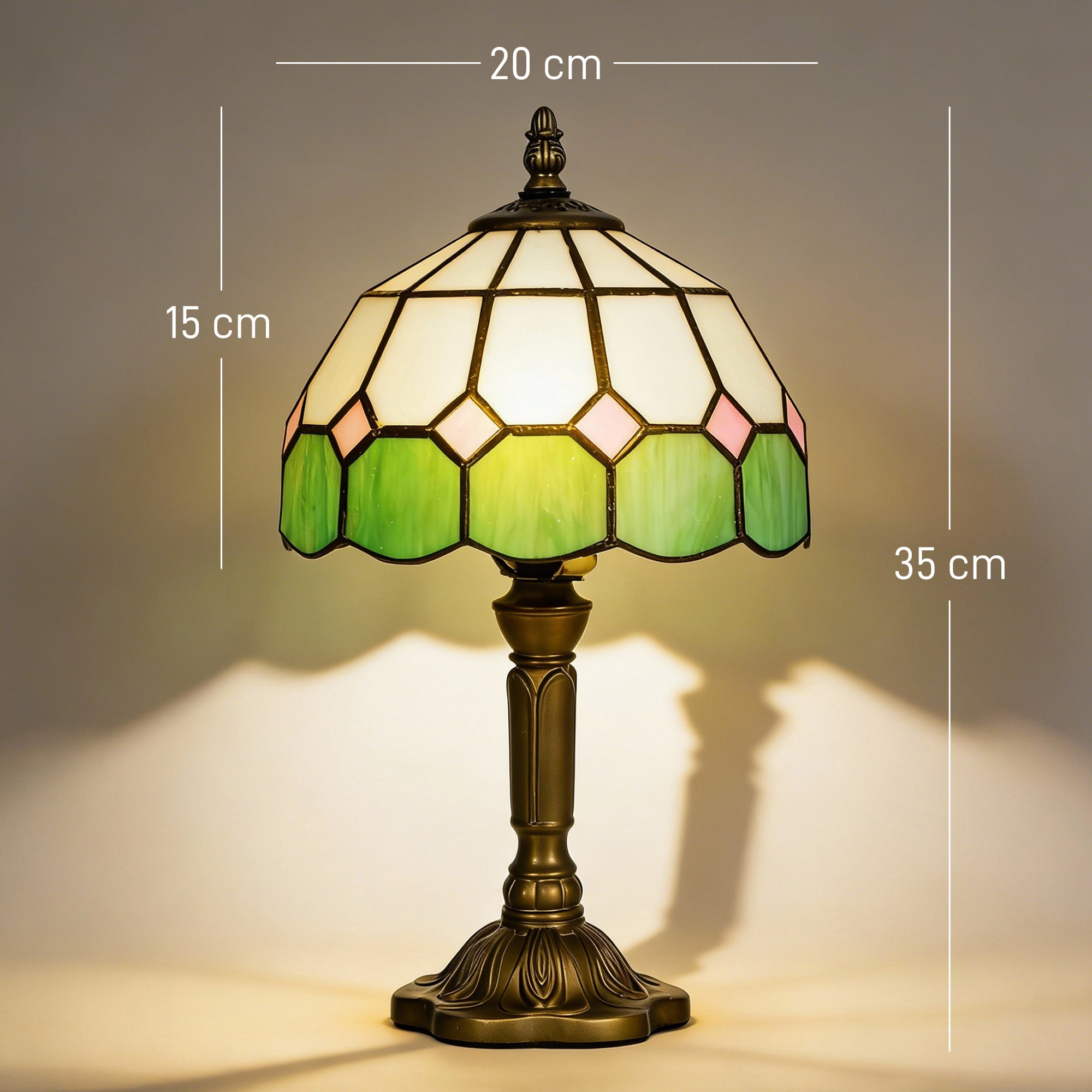 HOMCOM Handmade Art Deco Glass Table Lamp - White/Green 
