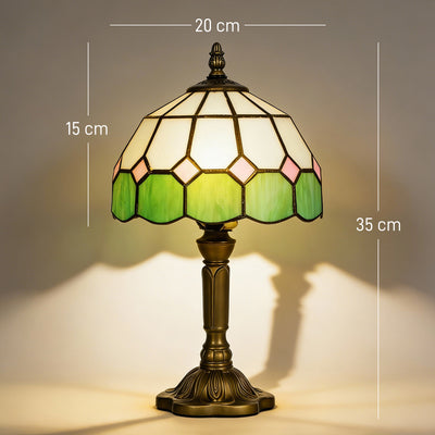 HOMCOM Handmade Art Deco Glass Table Lamp - White/Green 