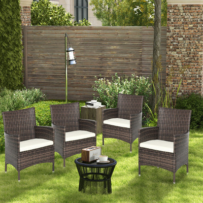 Outsunny 4 PC Rattan Chair Set, Patio Sofa Chairs Set, Cushioned Outdoor Rattan Furniture 