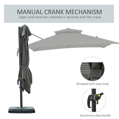 Outsunny Cantilever Parasol 360 Degree Rotation Angle Adjustment Outdoor Market Garden Umbrella - Dark Grey 