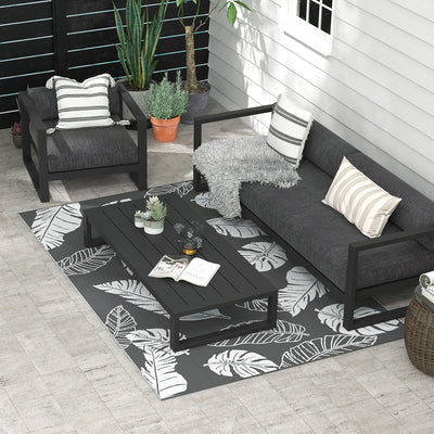 Outsunny Plastic Straw Reversible RV Outdoor Rug with Carry Bag, 182 x 274cm, Grey and White 