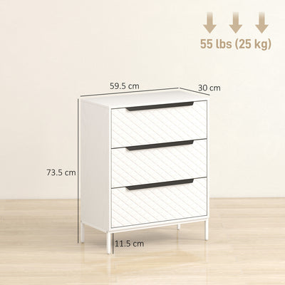 HOMCOM Chest of Drawers, Dresser with 3 Fabric Drawers and Aluminium Handles - White 