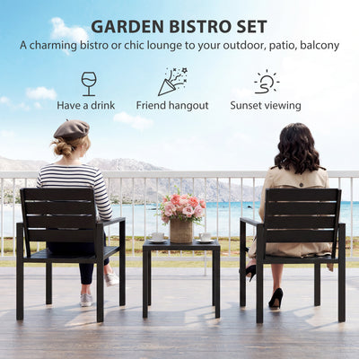 Outsunny 3 Pieces Garden Bistro Set for 2, Outdoor Bistro Table and Chairs with Metal Frame, Plastic Patio Furniture Set 