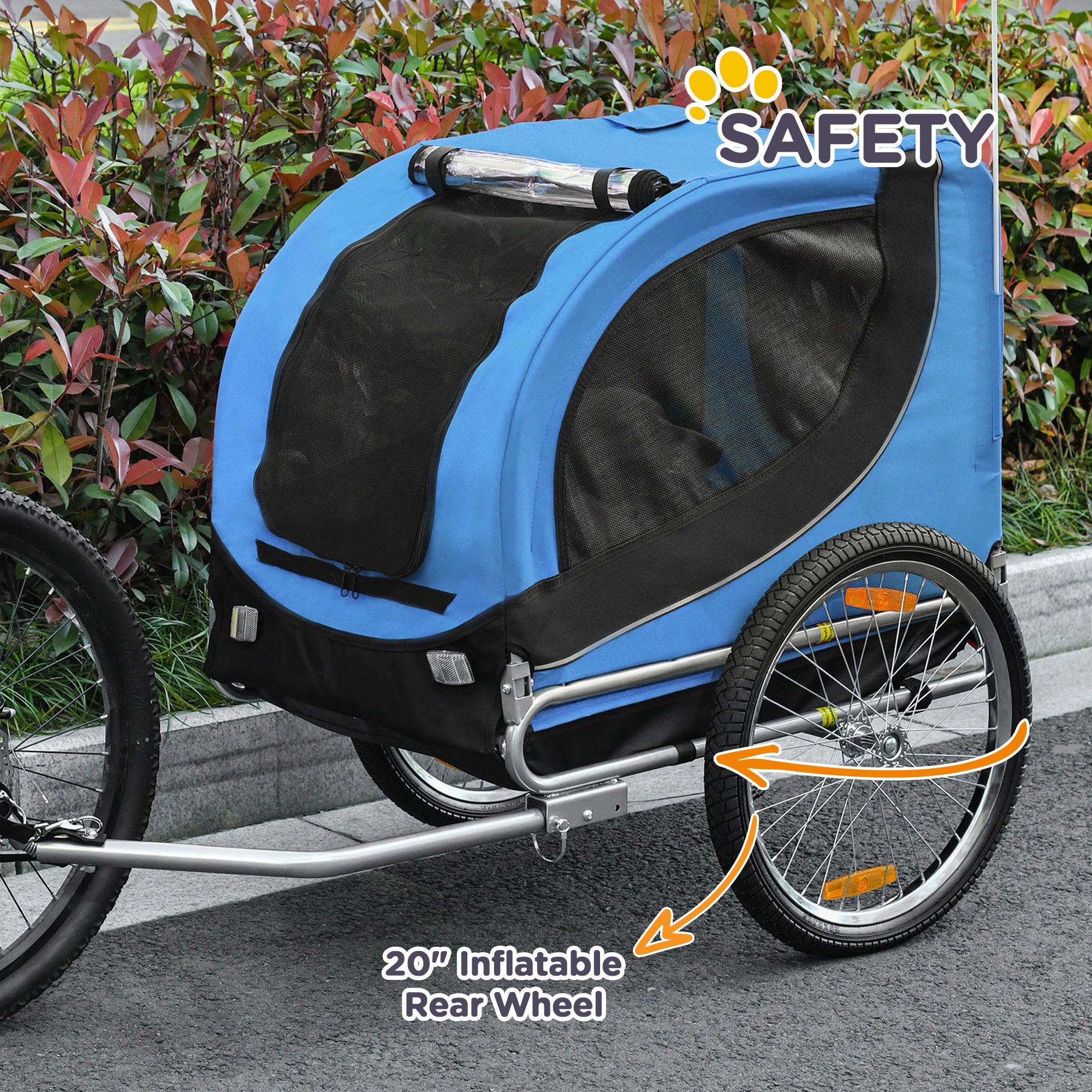 PawHut Steel Dog Bike Trailer Pet Cart Carrier for Bicycle Kit Water Resistant with Hitch Coupler Travel Black and Blue 