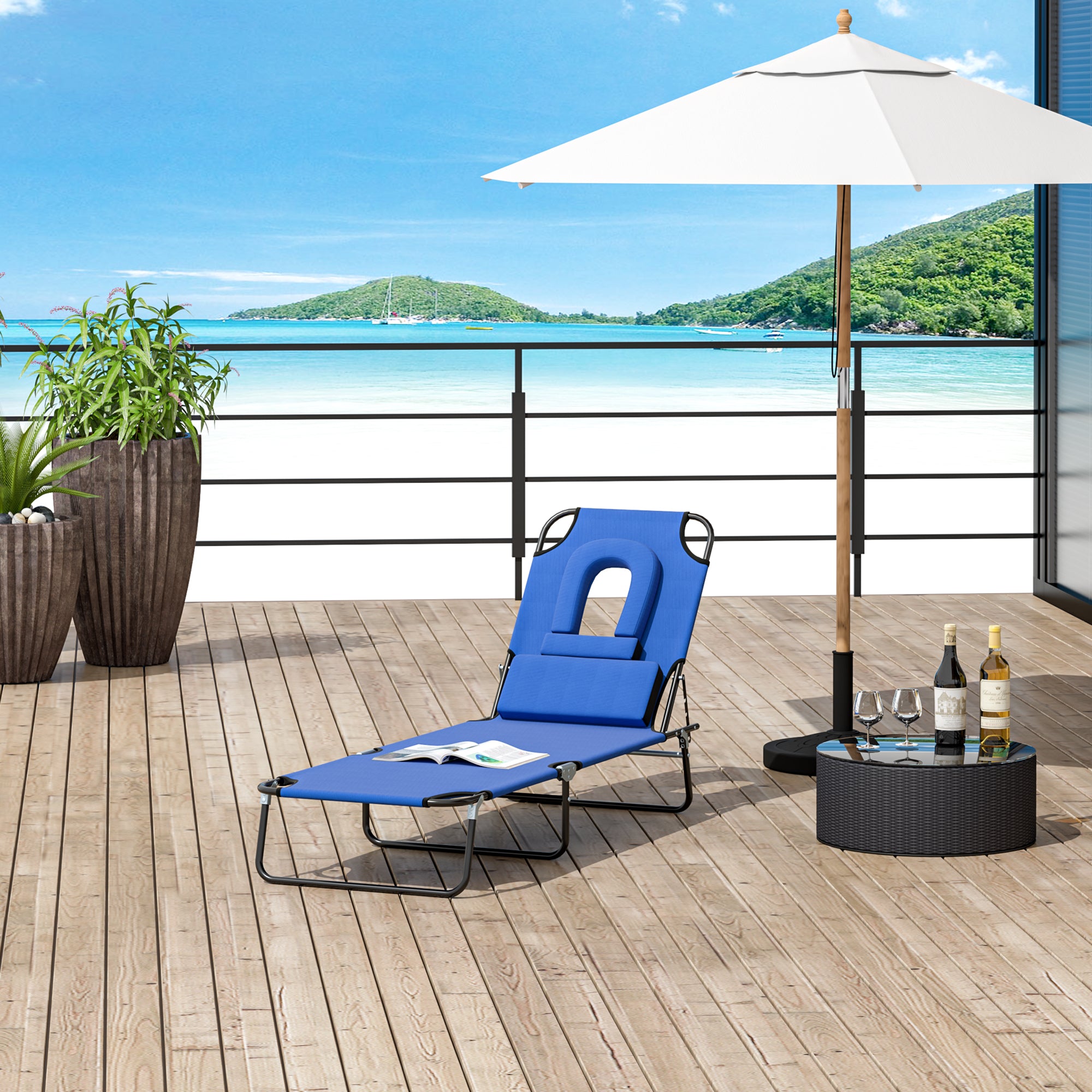 Outsunny Reading Hole Sun Lounger - Blue 