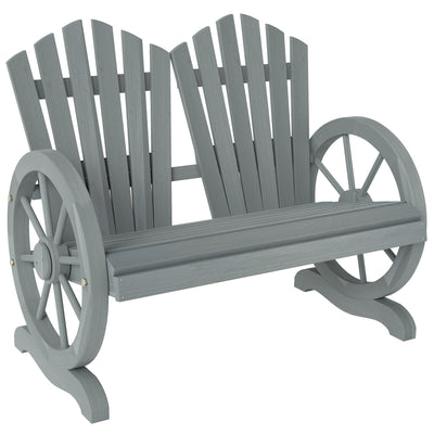 Outsunny Fir Wood Love Seats with Wheel-Shaped Armrests, Large Load-Bearing Chair, Grey 