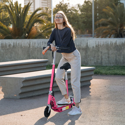 HOMCOM 120W Foldable Powered Scooters with 24V Rechargeable Battery, Adjustable Ride on Toy (Pink) 