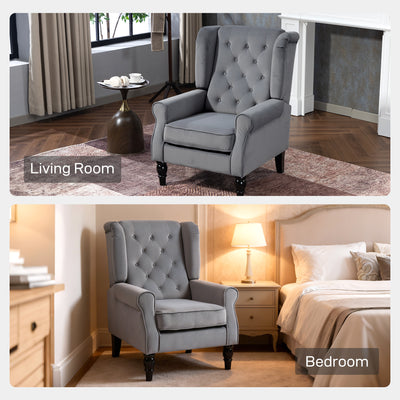 HOMCOM Wingback Accent Chair, Retro Upholstered Button Tufted Occasional Chair for Living Room and Bedroom, Light Grey 