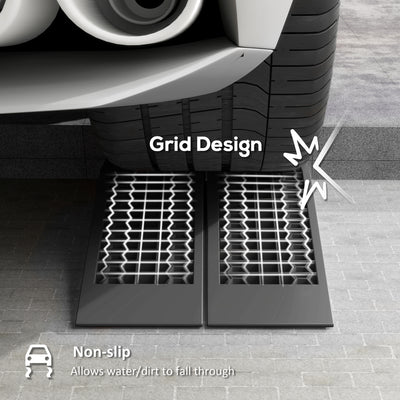 HOMCOM Pair of 2 Low Entrance Plastic Curb Ramps Anti-Slip Surface 3 Ton Capacity Garage Workshop Cars SUVs Small Vans 