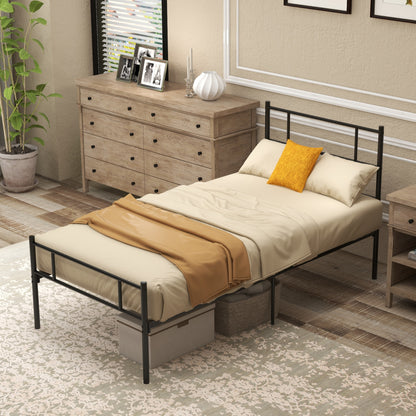 HOMCOM Single Metal Bed Frame Solid Bedstead Base with Headboard and Footboard, Metal Slat Support and Underbed Storage Space, Bedroom Furniture, Black 