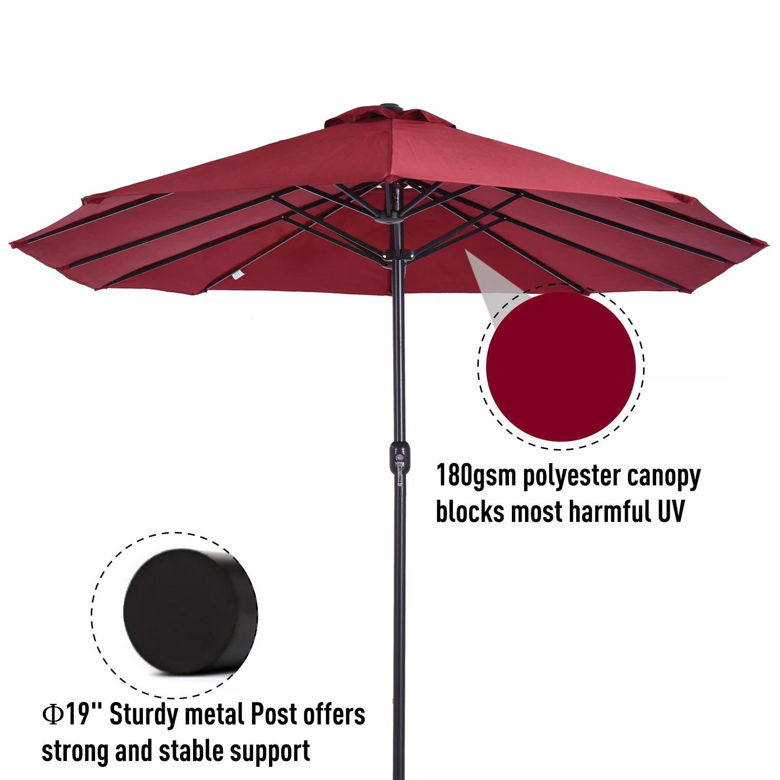 Outsunny 4.6m Double-Sided Patio Parasol Sun Umbrella-Wine Red 