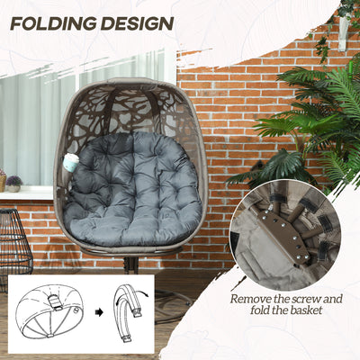 Outsunny Swivel Egg Chair with Cushions, Foldable Basket Seat and Metal Frame, Indoor Outdoor Lounge Chair for Balcony, Patio and Living Room, Grey 