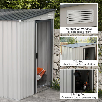 Outsunny 7 x 5ft Galvanised Metal Shed, with Sliding Door - White 