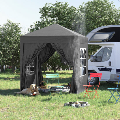 Outsunny 2 x 2 m Garden Pop Up Gazebo, Wedding Party Tent Marquee, Water Resistant Awning Canopy with Sidewalls, Windows, Carry Bag, Black 