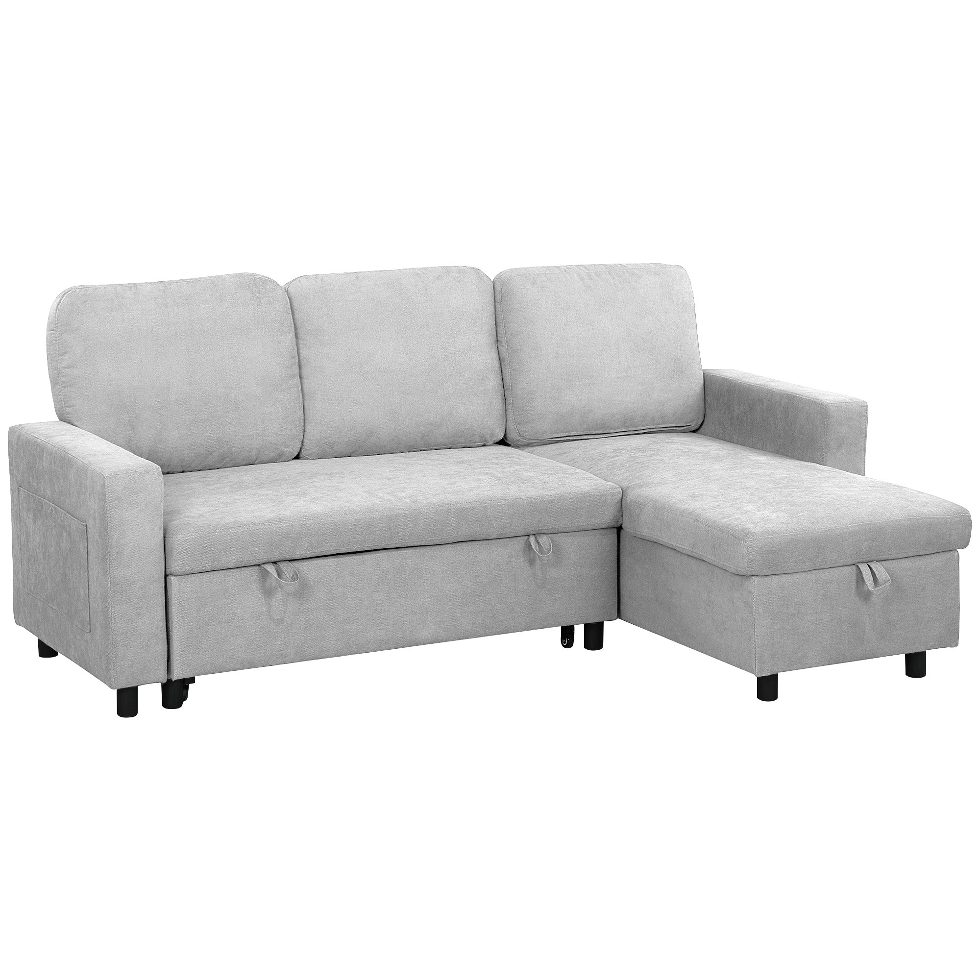 HOMCOM L Sofa Bed, with Storage - Light Grey 