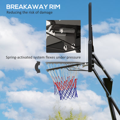 SPORTNOW Basketball Hoop Outdoor, Height Adjustable Basketball Hoop and Stand with Rebound System, Weighted Base, Portable on Wheels, 2.45-3.05m, for Teens, Juniors, Adults, Black 