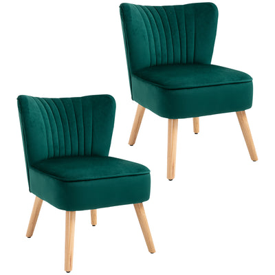 HOMCOM Velvet Accent Chair Occasional Tub Seat Padding Curved Back with Wood Frame Legs Home Furniture Set of 2 Green 