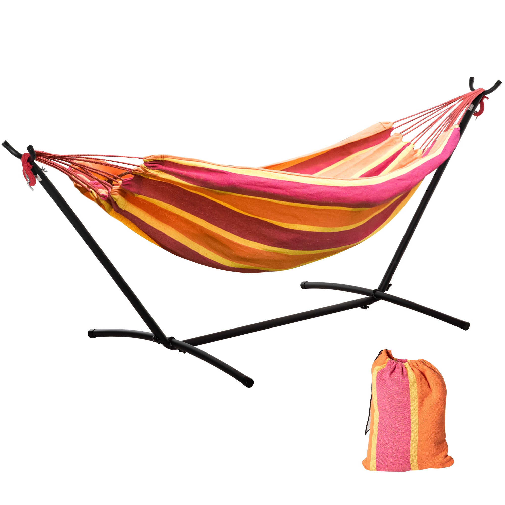Outsunny 298 x 117cm Hammock with Stand Camping Hammock with Portable Carrying Bag, Adjustable Height, 120kg Load Capacity, Red Stripe 