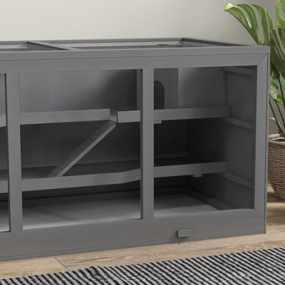 PawHut Wooden Hamster Cage, Small Animals Hutch with Tray, Openable Top, Exercise Play House Pen, 115L x 57W x 55Hcm, Grey 